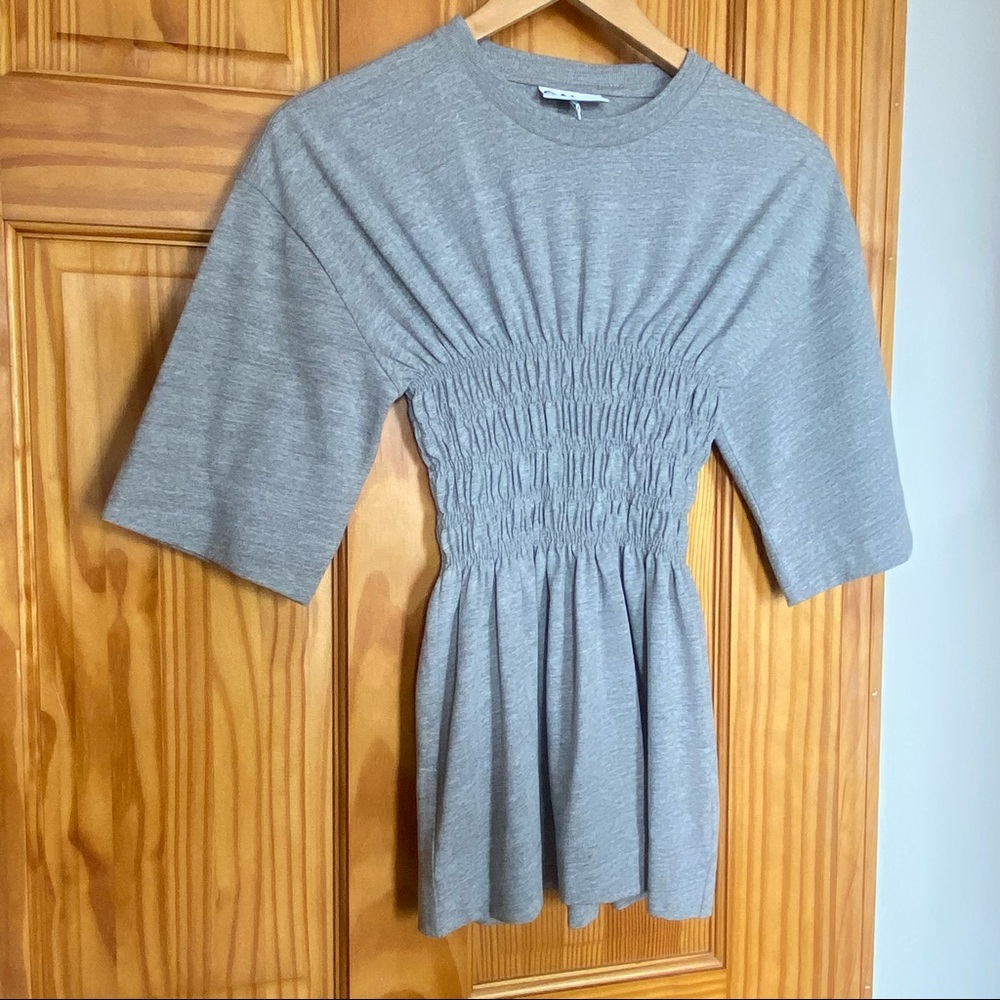 GANNI smocked grey t-shirt NWT